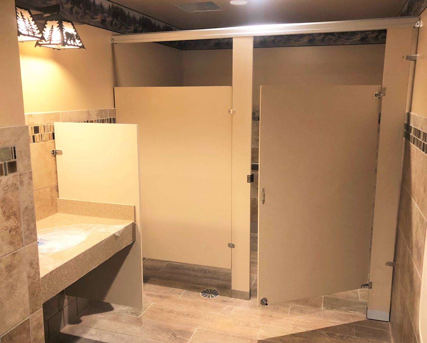 Black Bear Diner: Restroom vanity and partitions